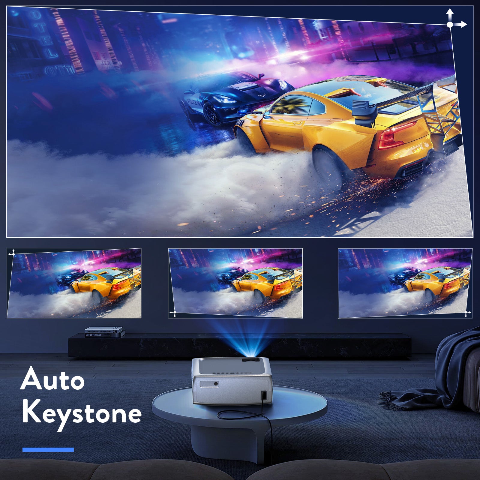 Support automatique du projecteur Keystone 4K, projecteur WIFI portable 15000 Lumens 1080P avec 5G 