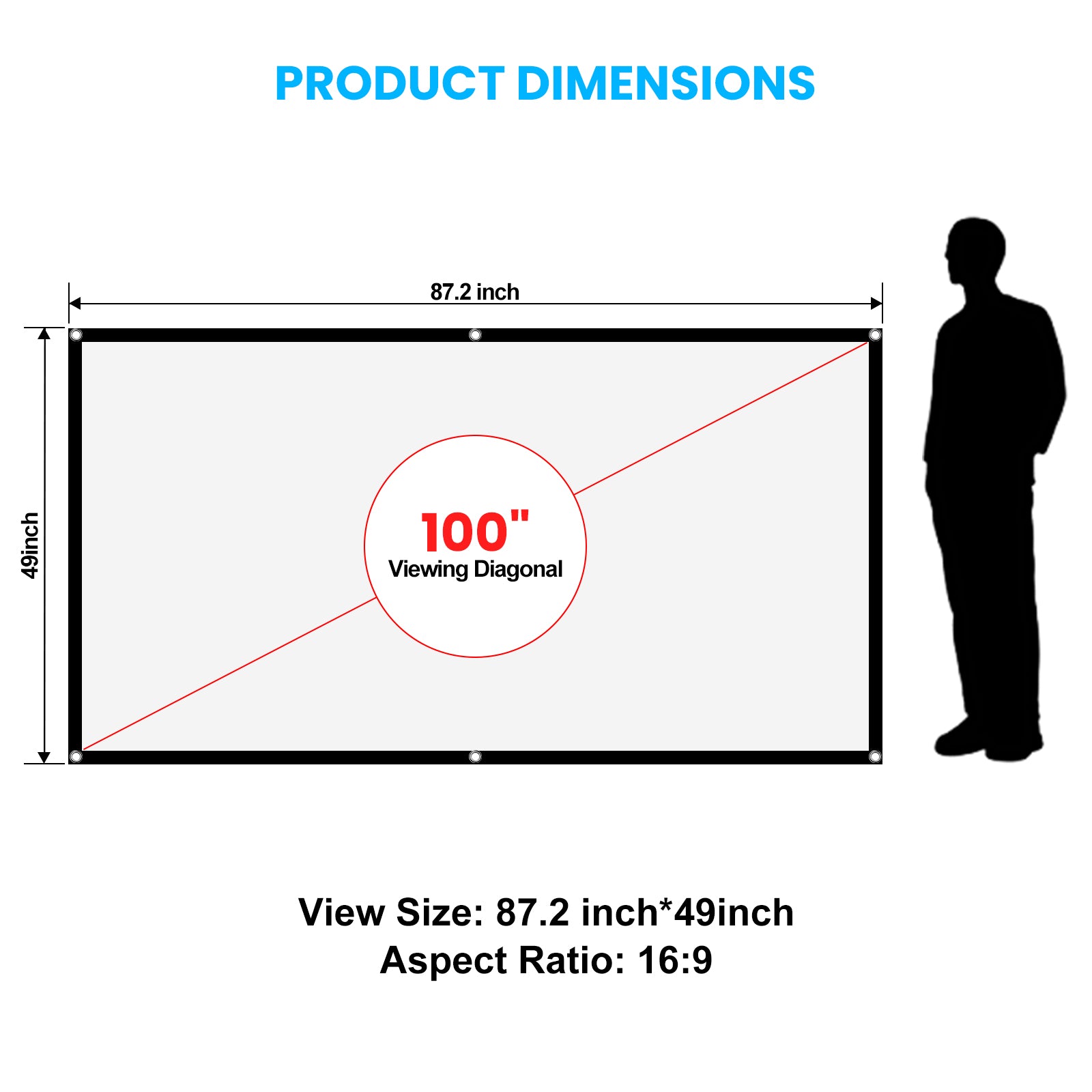 100" Projector Screen,Outdoor Projector Screen 16:9 4K HD Wrinkle-Free Lightweight Movie Screen