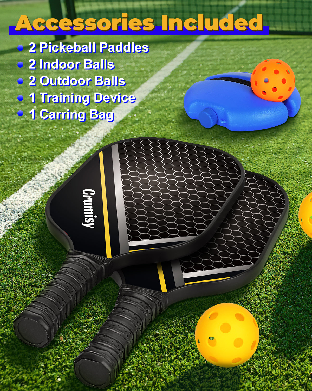 Pickleball Paddles Set of 2,Lightweight Fiberglass Pickleball Paddles Set of 4 with Rackets & Carry Bag, Gifts for Beginners, Built for Traction & Stability